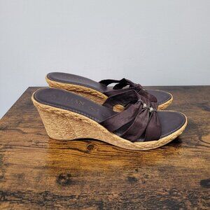 Italian Shoemakers Slip On Wedge Sandals Size 11 Brown Made in Italy